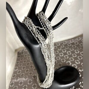 Silver Multi Strand Beaded Chocker Necklace